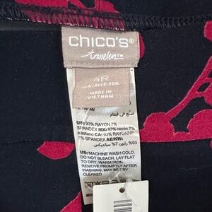 Chico's Travelers Black Top with Red Floral Pattern